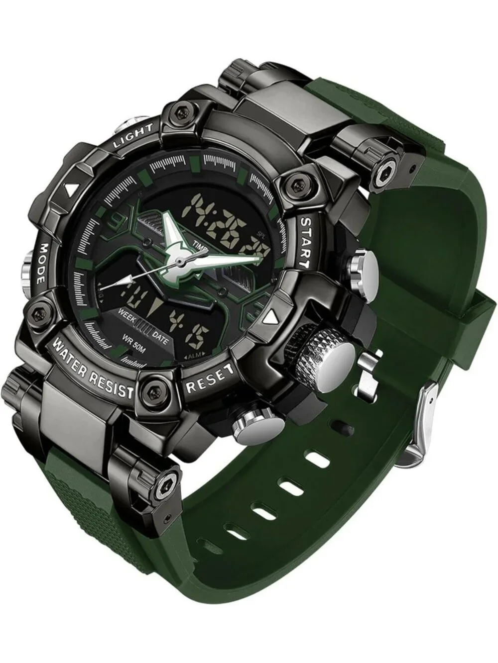 Men's Green Analog Quartz Cool Designer Hombres Unique Electronics Duty Watch